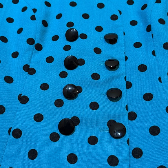 Vintage Leslie Fay Suits Vibrant Blue Blazer with Black Dots - Picture 2 of 7